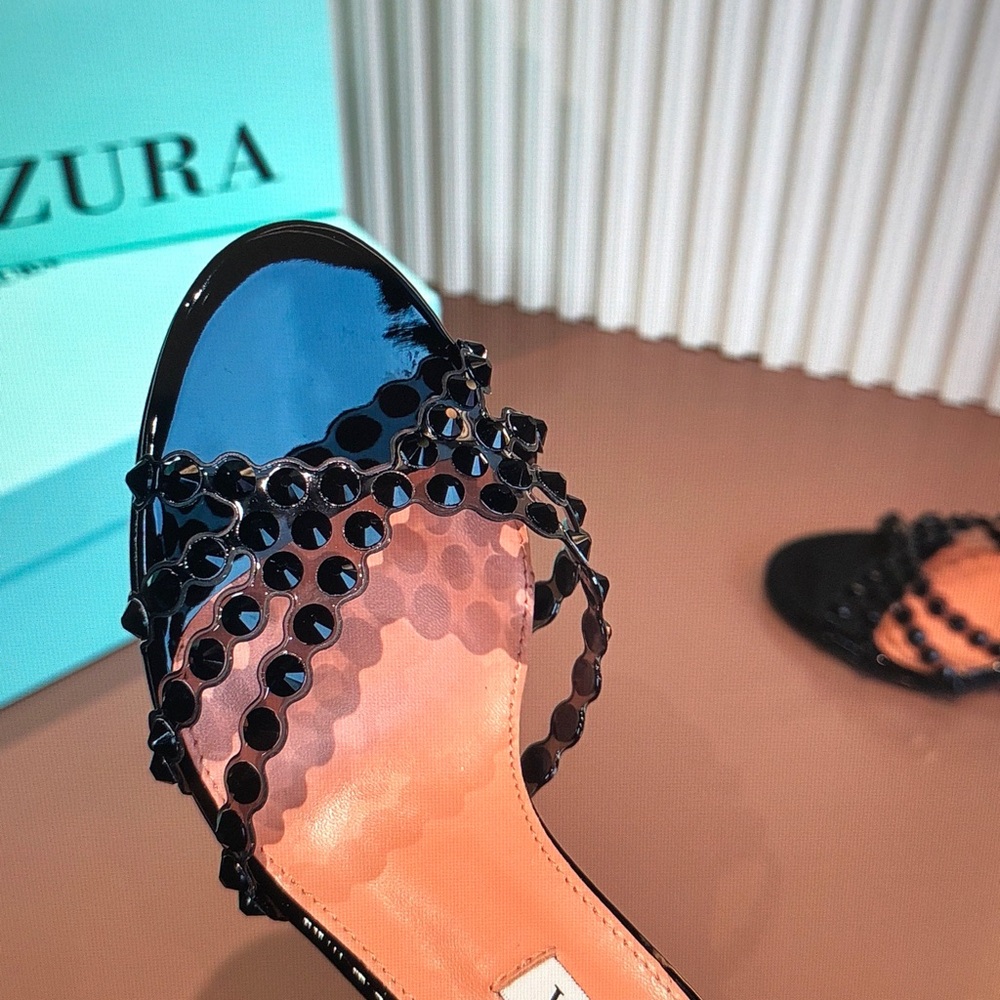 Aquazzura Black Patent Beaded Tequila Mule 75 - Picture 6 of 9